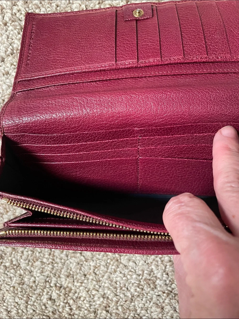 Zip-Around Burgundy Balenciaga Leather Wallet with Gold Hardware